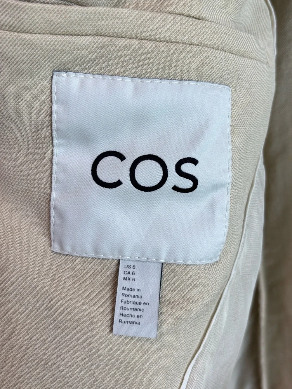COS Linen Blend Relaxed Fit Cream Beige Blazer Suit Jacket Women’s Size 6